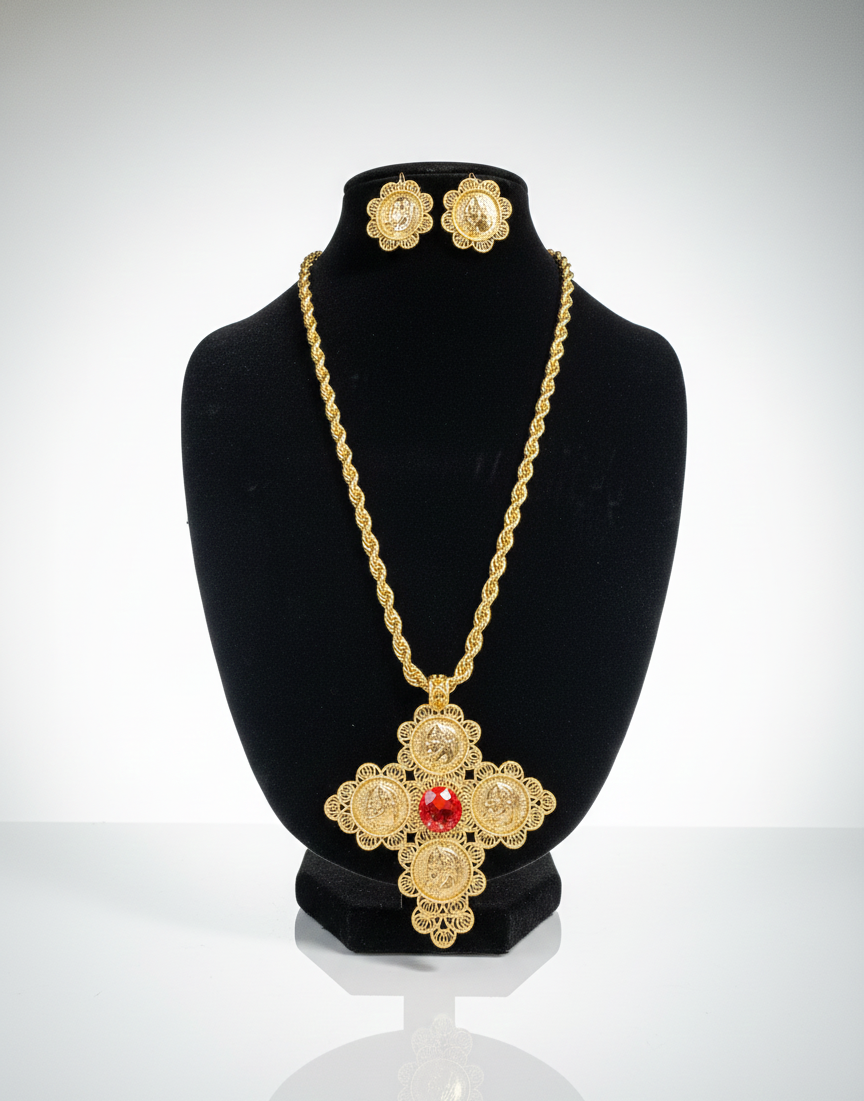 Heritage Cross Pendant Crimson Edition - Istmeña Golden Legacy Collection