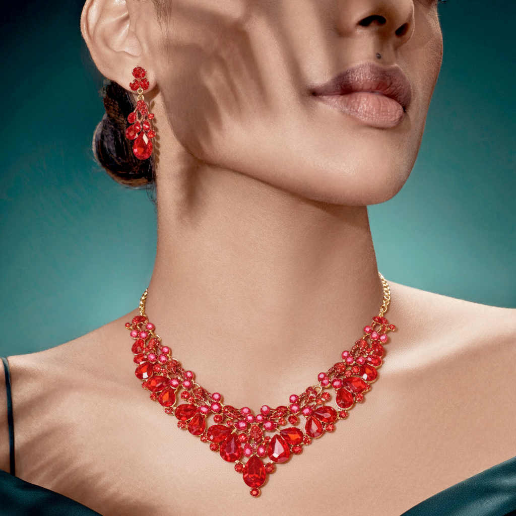 Itsmeña Red Crystal Cascade Set - Istmeña Golden Legacy Collection - Image 2